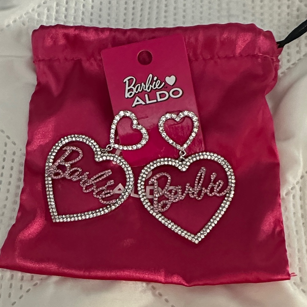 Aldo Pink Heart Earrings with Sparkle
